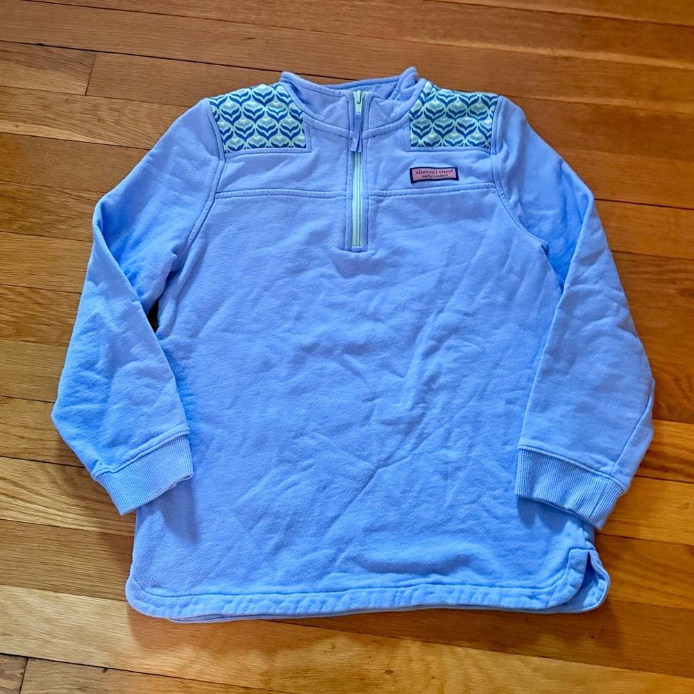 Vineyard Vines Girls’ L(14) Periwinkle Blue Whales Tails 1/4 Zip Shep Shirt